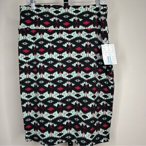 LuLaRoe XL (18/20) Cassie Skirt -Black Mint‎ Red Knee-Length Pencil Skirt NEW
